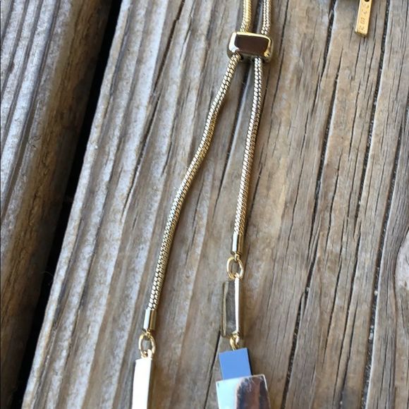 WHBM BNWT Pale Gold Tone Faux Pearl Geometric Tassel Necklace! - Picture 5 of 12